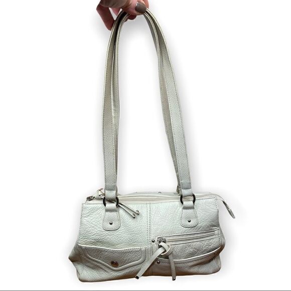 Stone & Co Womens Cream Leather Double Handles Classic Shoulder Handbag Purse - Picture 4 of 8